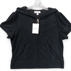 NWT Juicy Couture Zip Hoodie XL Black Rhinestone Logo Y2K 2000s Glam Lounge